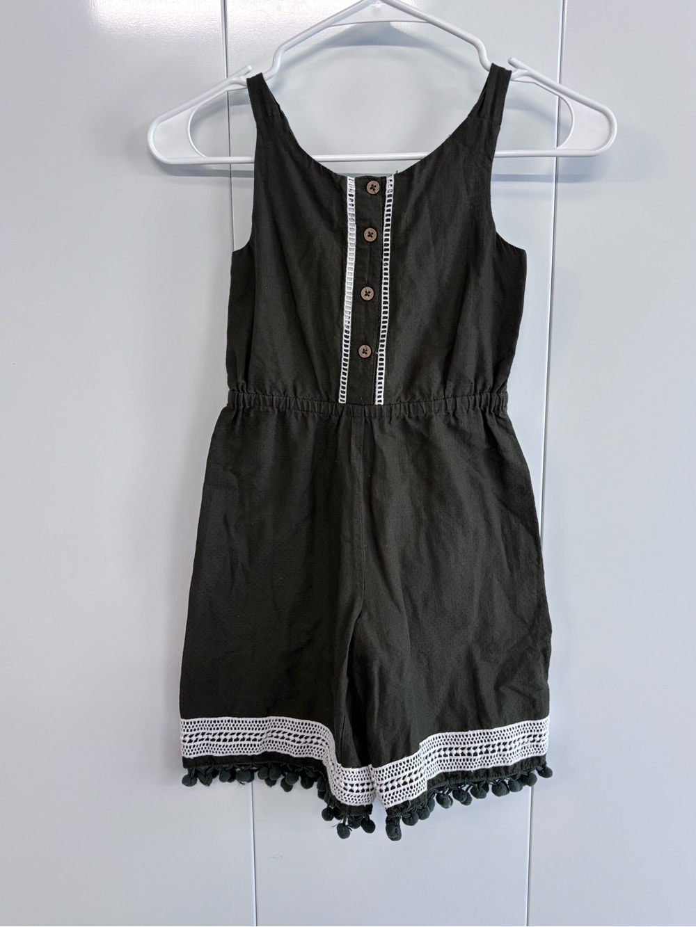 Tommy Bahama Girls Green Pom Pom Lace Trim Romper Jumpsuit Size 5T Vacation